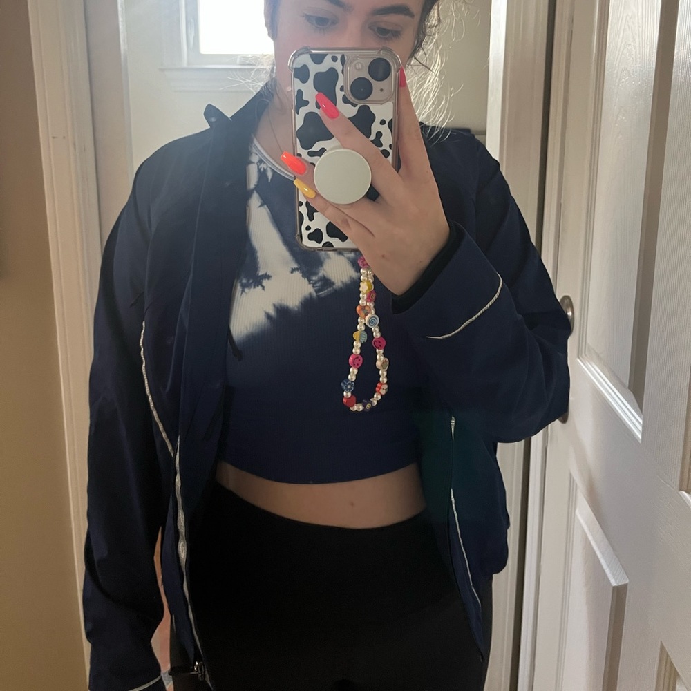 Navy blue ASICS water resistant light weight jacket